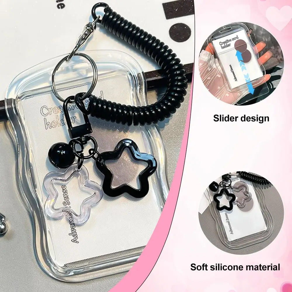 Cute Photocard Holder Keychain Kpop Photo Card Holder Star Wave Transparent Pc Holder for Student Card Photo Protector