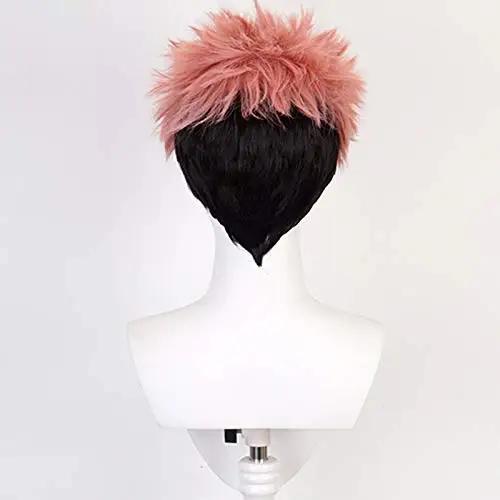 大人のためのshanconアニメショートカーリーウィッグ、yuji itadori、ミックスブラックヘア、ハロウィーンパーティー、コスプレアクセサリー