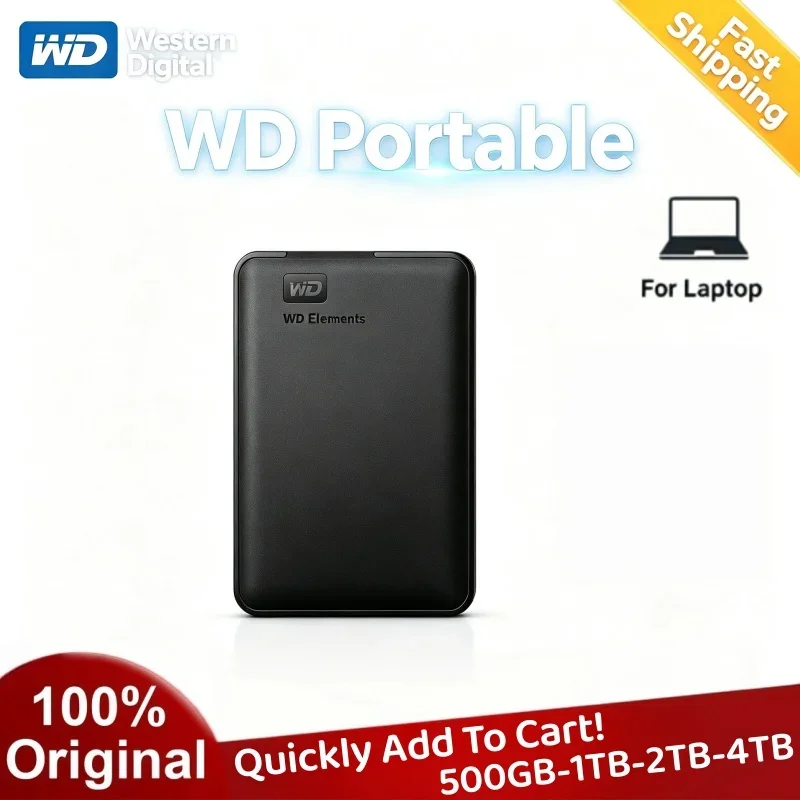 Large Capacity WD External Mobile HDD 2.5 Inch USB3.0 Mechanical Hard Drive 1TB 2TB 4TB Portable Data Backup Disk