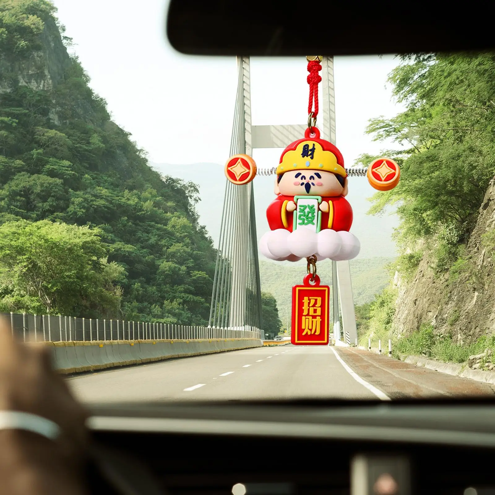 Mini Silicone Car Hanging Ornament Cartoon God of Fortune Figurine Wealth Immortals Pendant for Office Bedroom Chinese New Year