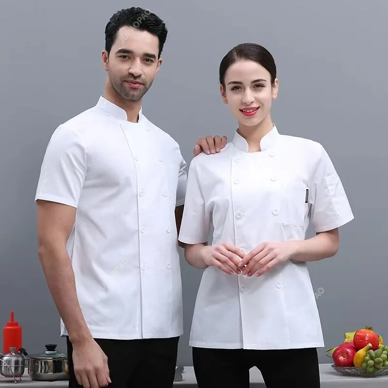 Vestes de chef respirantes à manches courtes pour hommes et femmes, uniformes de chef d'été, salle de cantine de restaurant, hôtel, combinaison de cuisine