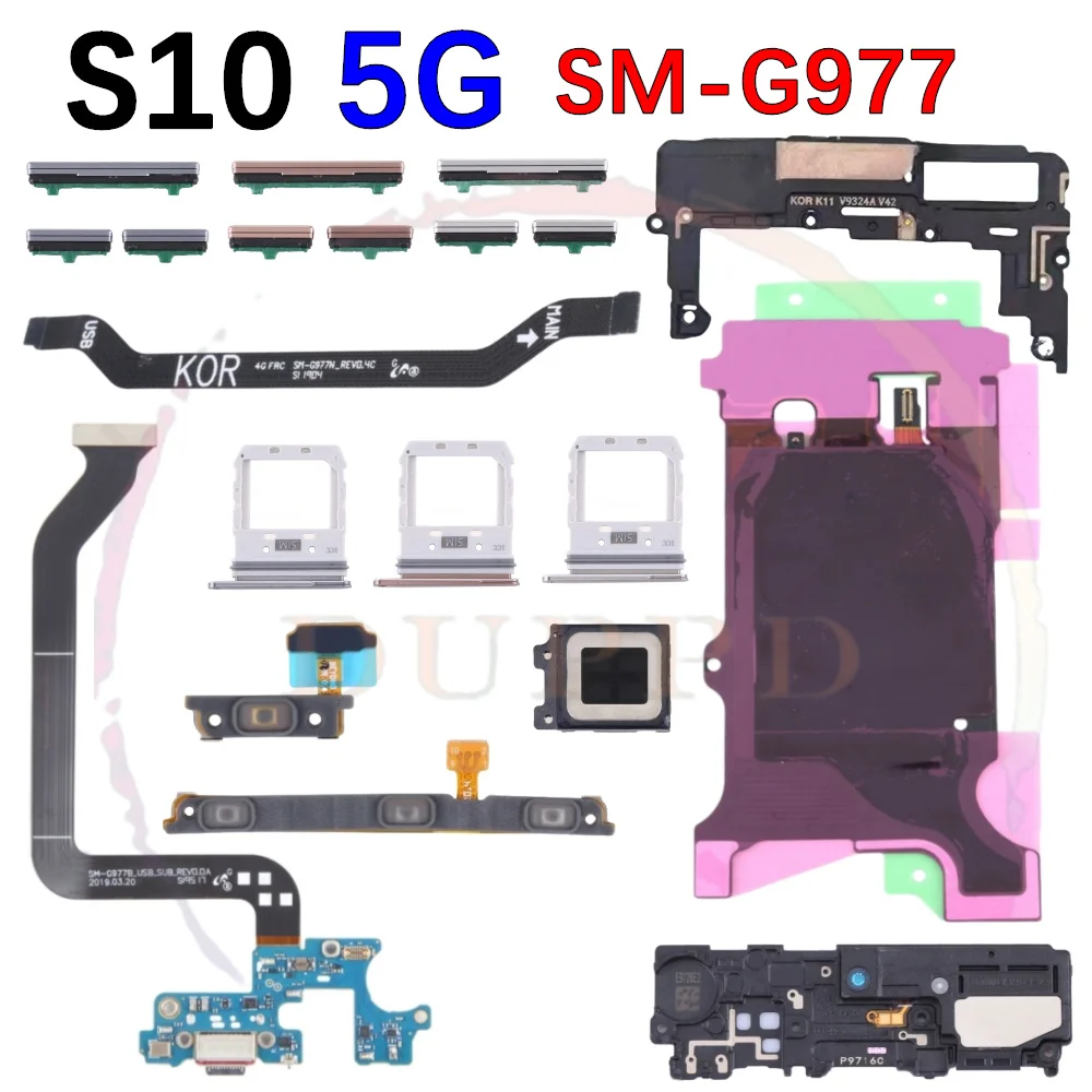 Loudspeaker Earpiece Power Volume Button Signal Motherboard NFC Charging Port Flex Cable SIM Card Tray For Samsung S10 5G G977