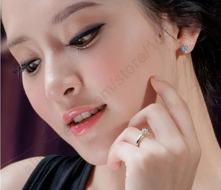 Hot One PC Classic Real Pure 925 Sterling Silver Jewelry Crystal Cubic Zirconia CZ 6 Claws Women Finger Rings Nice Gift
