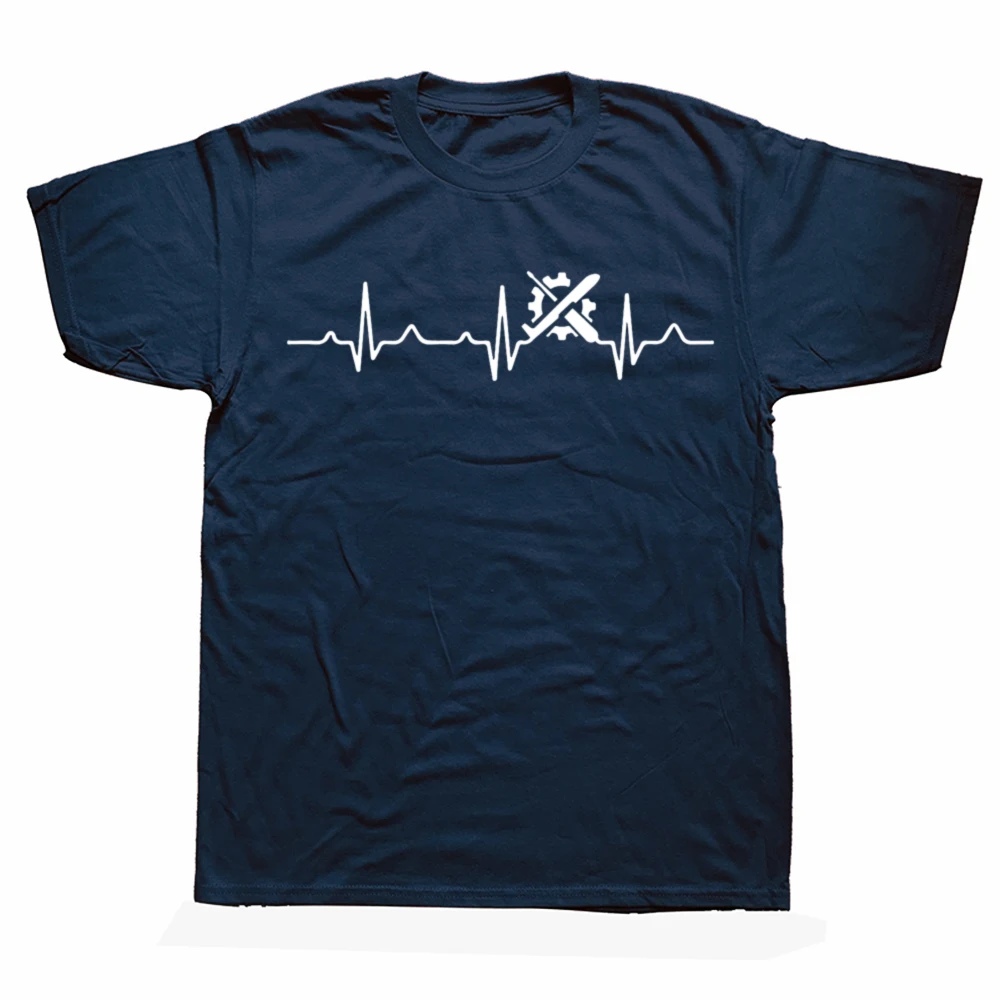 Lustiges Flugzeugmechaniker-Herzschlag-EKG-T-Shirt für Männer und Frauen, modisches, lässiges T-Shirt aus 100 % Baumwolle, lockeres, übergroßes T-Shirt – Detail 2