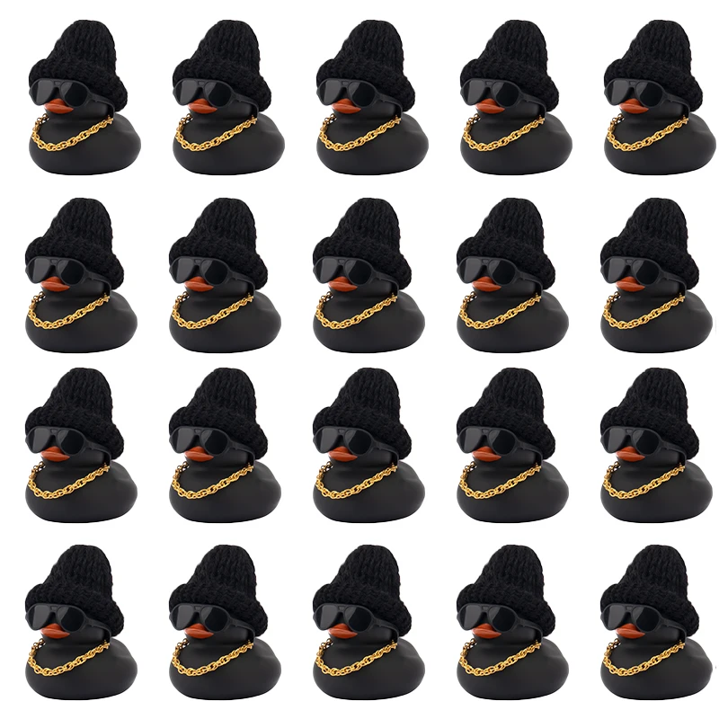 

10-100pcs Black Dashboard Colorful Rubber Ducks, Christmas Eve Decorations Rubber Ducky for Car Ornament Cute Duck with Knit Hat