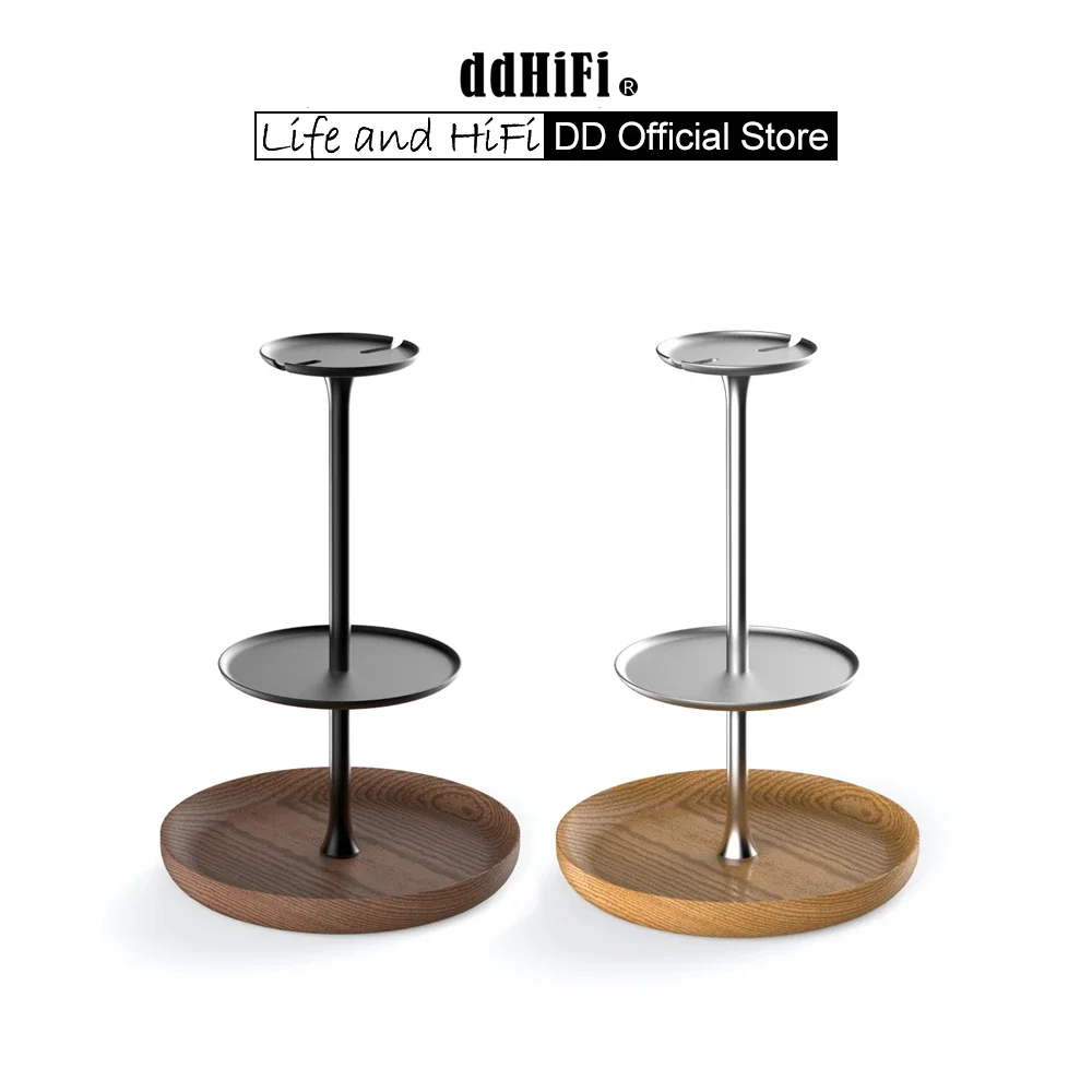 DD ddHiFi HS210 Earbuds Stand Holder, Made of Wooden Base and Anodized Aluminum Alloy Tray, Dark / Light Color