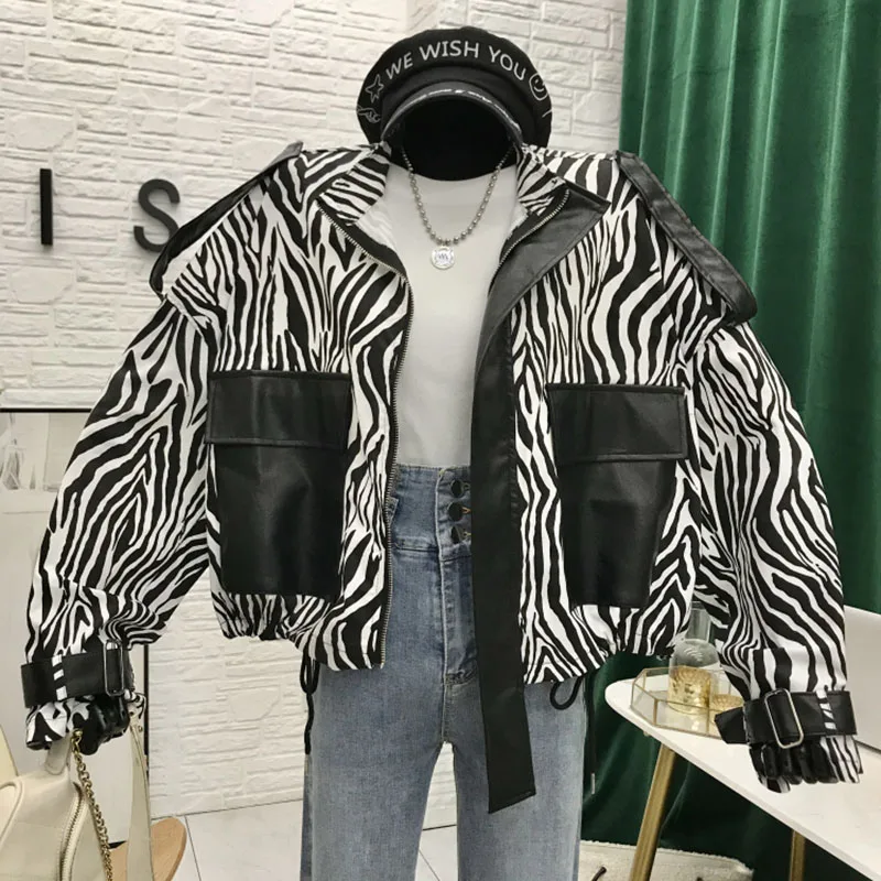 Imagem -06 - Zuricohuse-jaqueta Feminina Remendos de Couro Falso Jaquetas com Zíper Moto Motociclista Cabolsas com Estampa Zebra Grandes Dimensões Nova Moda Primavera 2023