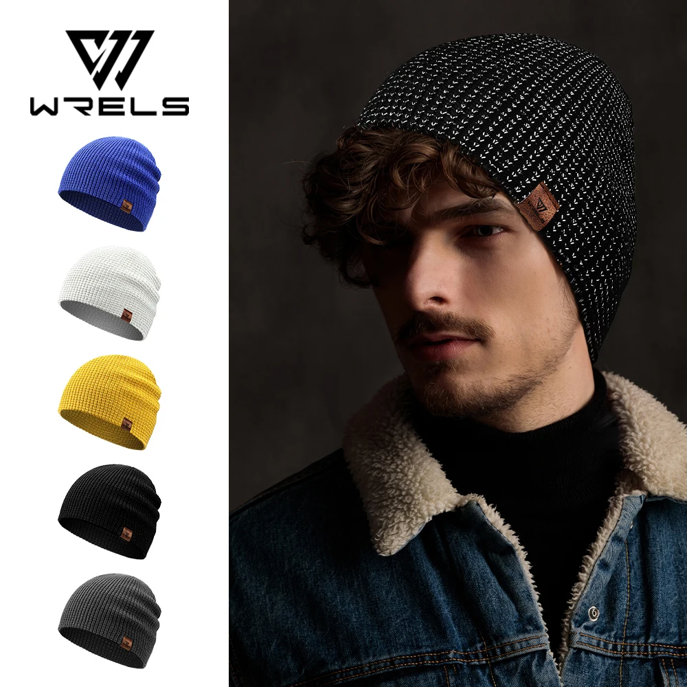 WRELS Winter Knitted Beanie Hats Warm Night Running Reflective Hat Unisex Windproof Ear Protection Cycling Hiking Ski Cap
