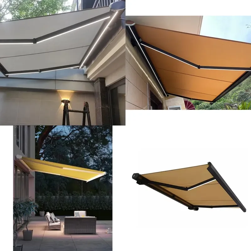 for  Modern Retractable Electric Awning with White Aluminum Frame Garden Canopy  Window Patio Outdoor Windshield