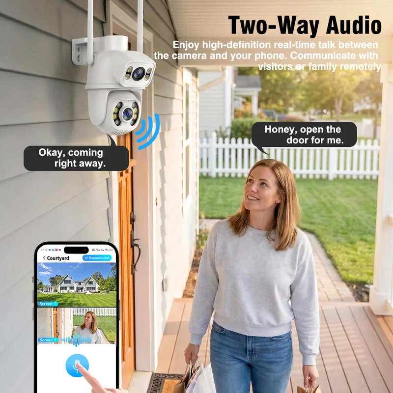Icsee Dual Lens Wireless Ptz Security Camera Outdoor Auto Tracking Human Detect Pan Tilt 24g Wifi Ip66 Waterproof Two Way Audio