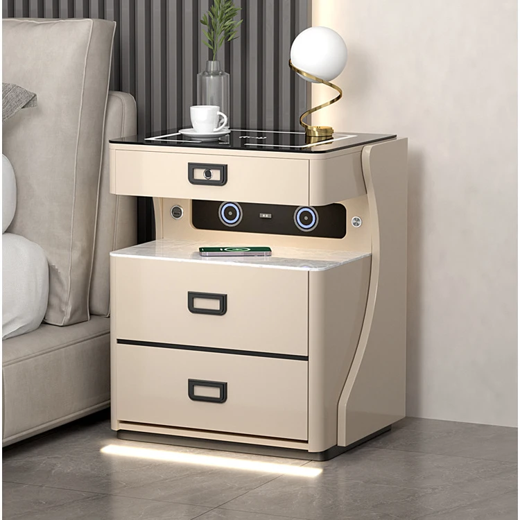 

New Fashion Smart Bedside Table Integrated Simple Safe Box Wireless Charging Smart Bedside Table