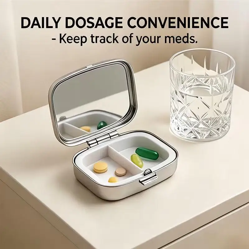 New！1Pcs Retro Sardine Print Pill Box 2-Compartment Metal Mini Organizer For Women Travel Jewelry Medicine Candy Storage