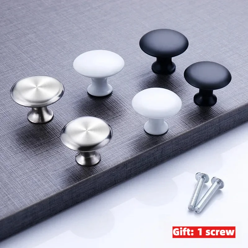 European Style Minimalist Mushroom Shaped Stainless Steel Single Hole Handle, Home Wardrobe Circular Drawer Handle Accessory