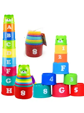 Stacking Game Cup Children Board Game Hand Speed Competition Fold Cup with Numbers Letters Shapes Early Education Puzzle Toy