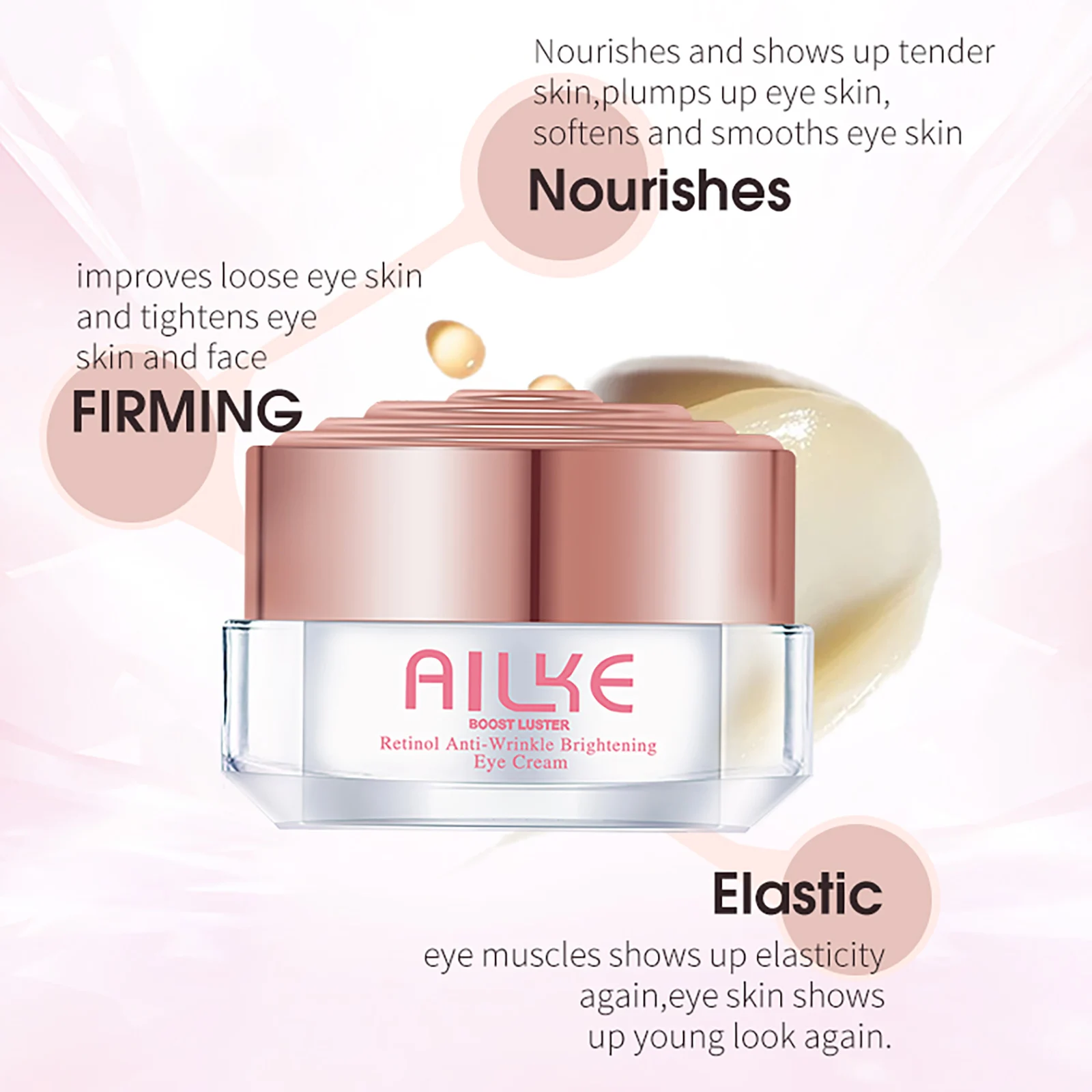 AILKE Retinol Correxion Line Smoothing Under Eye Cream, for Dark Circles & Puffiness, Eye Bag Treatment, Women Anti Aging Cream