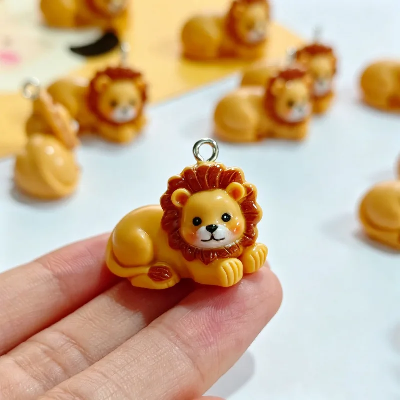 6Pcs Resin Simulation Cute Lion Pendants Cartoon Dull Animal Charms DIY Jewelry Making Accessories for Necklaces Keychain Crafts - view 4