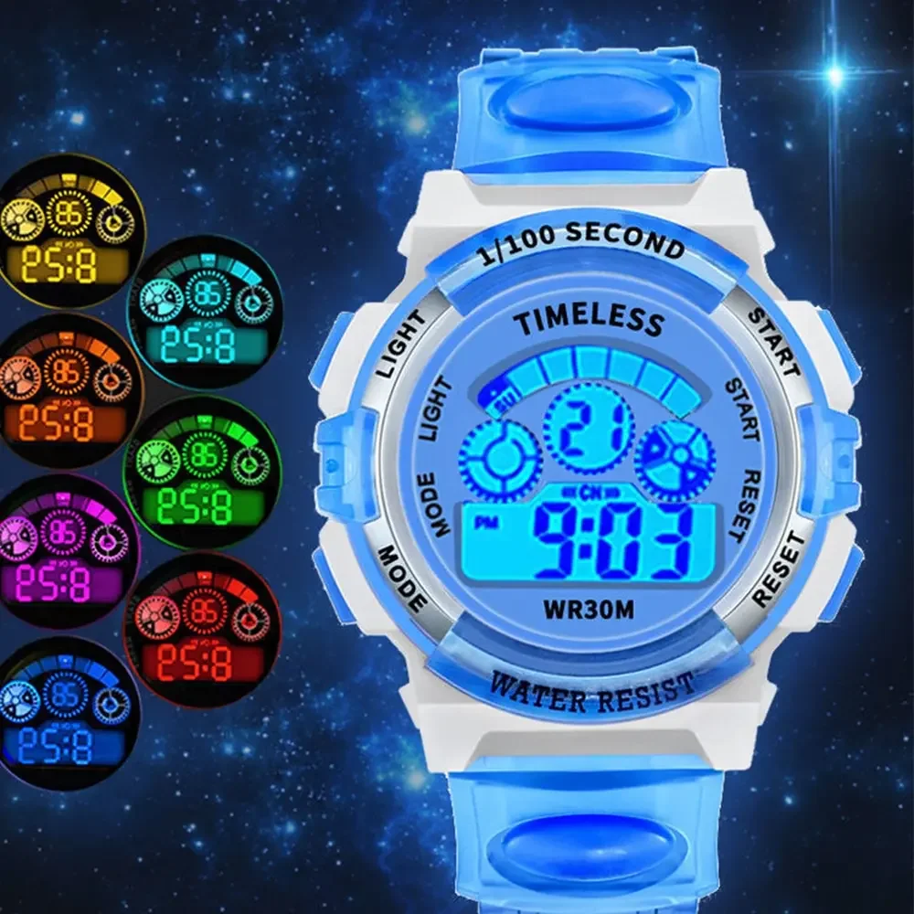 Relojes electrónicos para niños, Esfera luminosa de Color, resistente al agua, multifunción, relojes con alarma luminosa, reloj para niños y niñas