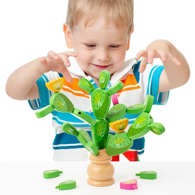 Unique Wooden Sorting Toys Cactus Interactive Learning Game Set Balancing Cactus Educational Toy perfect gift for children