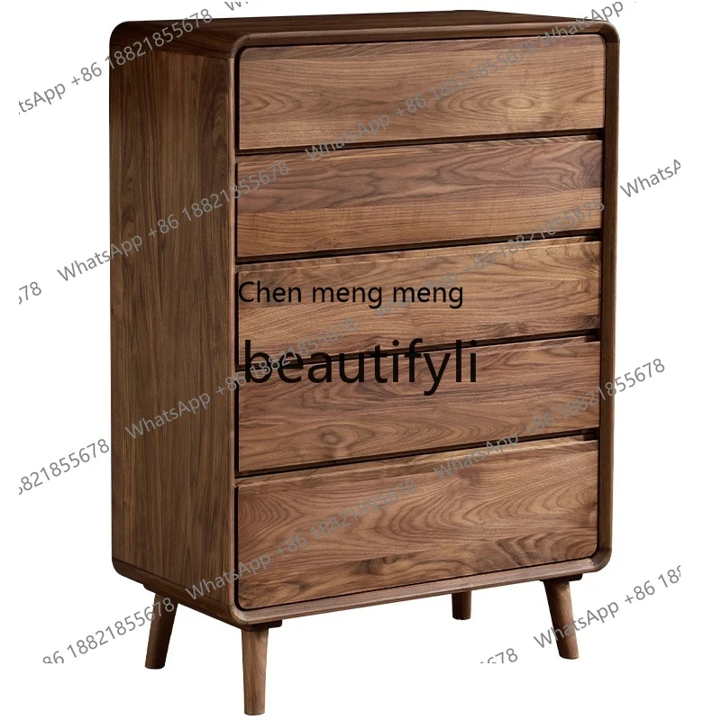 

N178 Nordic solid wood chest of drawers modern storage bedroom drawer living room black walnut