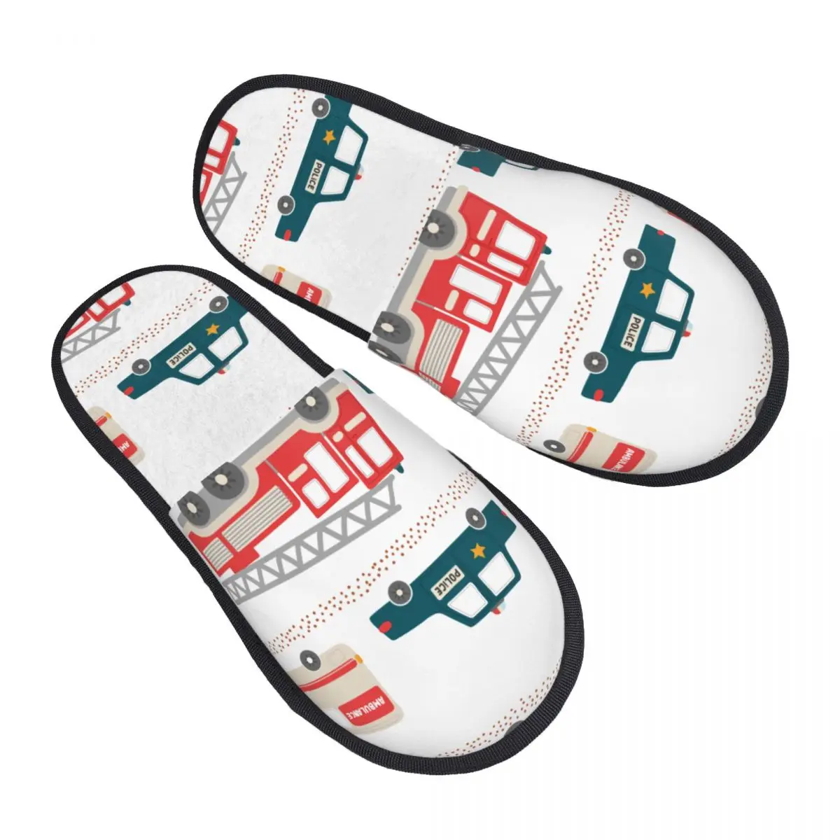 

Cartoon Ambulance Police And Fire Truck Slipper For Women Men Fluffy Winter Warm Slippers Indoor Slippers