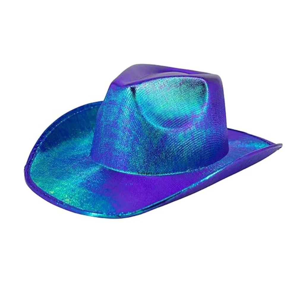 Glamorous Neon Western Hat Glitter Finish Comfortable Fit Glitter Cowgirl Hat All-match Pearlescent Shine Cowgirl Party Hat