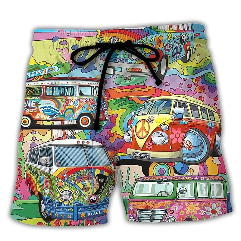 Colorful Graffiti 3D Printed Surfing Board Shorts Cool Summer Street Hip Hop Swim Trunks For Men  Vacation Beach Shorts