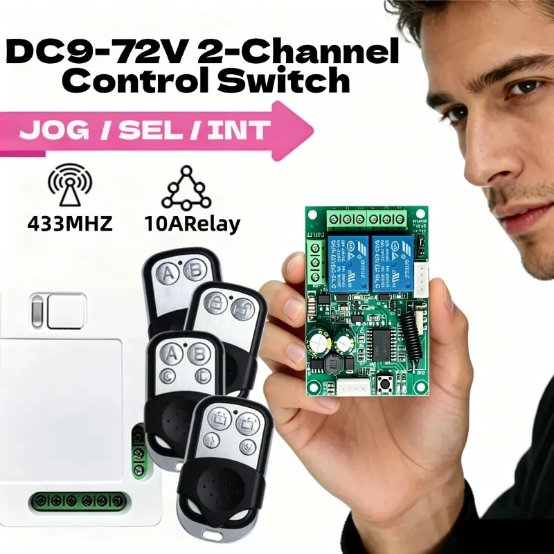 RF433 Control Electric Actuator Motor Controller,Universal DC12V 24V 32V 2 Channel Relay Switch Module+2CH Transmitter