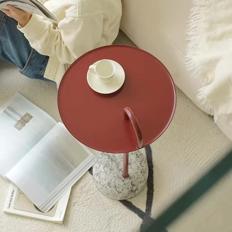 Light Luxury Tea Table Iron Art Terrazzo Table Simple Modern Home Furniture Living Room Designer Piece Bedroom Bedside Tables