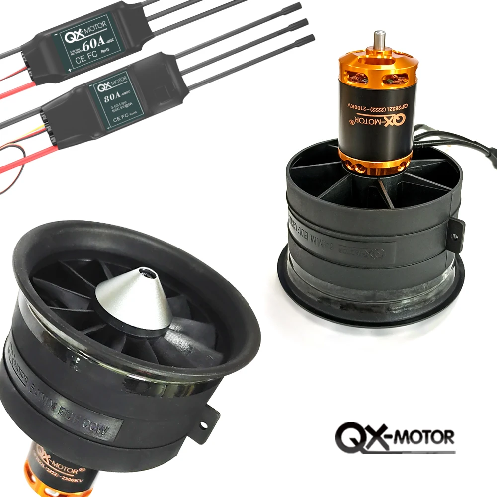 

QX-MOTOR 64mm EDF 12 Blades Fan CW CCW With QF2822 2222 Brushless Motor 60A / 80A ESC For DIY RC Airplanes Model Parts