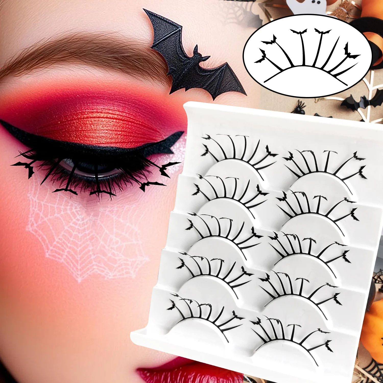 Sztuczne rzęsy 3D na Halloween, cosplay, pasek, nietoperz, masło, nowa moda, świąteczne przedłużanie rzęs, miękkie papierowe sztuczne rzęsy, rzęsy pojedyncze.