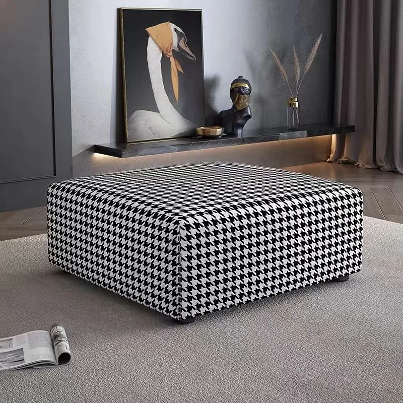 Square Lamb cashmere sofa foot stool futon single shoe changing chair home thousand-bird lattice light luxury sofa bag bench