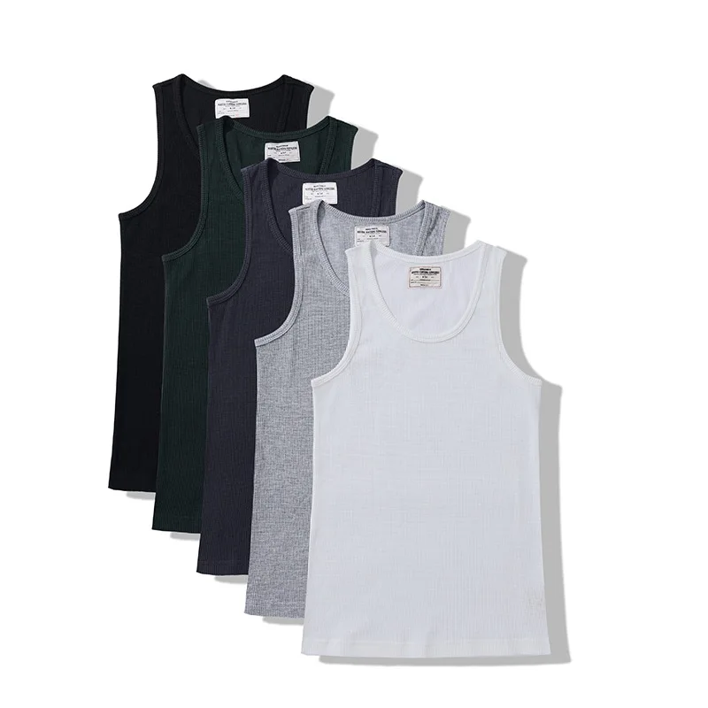 230G/M² Cotton Blended Simple Basic Vest for Men Summer Fashion Solid Color Black White Sleeveless Exercise Waffle Tank Tops