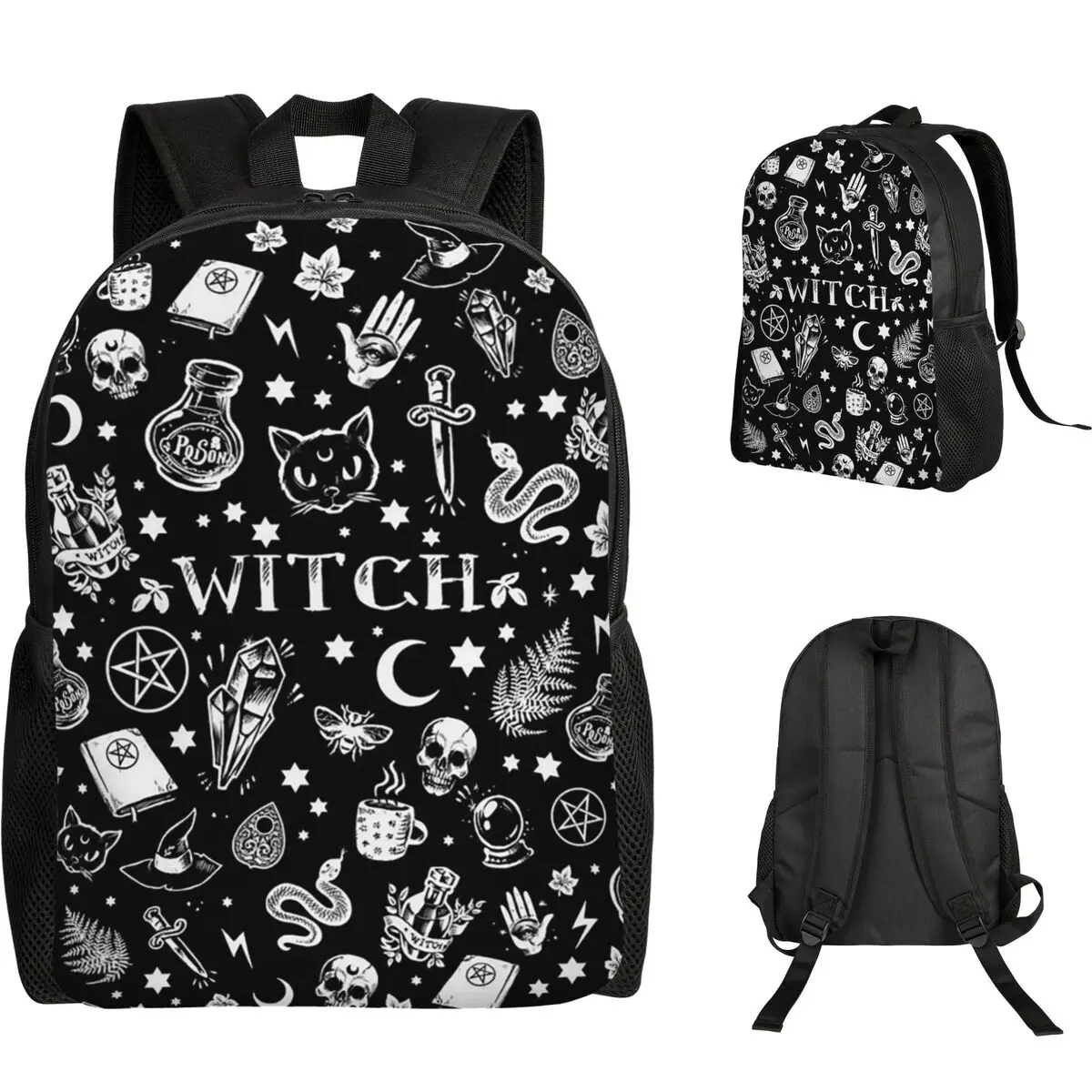 Skull Cat Moon Gothic Design Backpack Student Boys Girls BookBag School Bag Computer Shoulder Bags