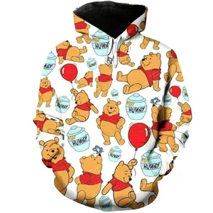 Disney Yellow Bear Gấu áo trùm đầu dành cho nam giới in 3D Winnie The Pooh Áo với trẻ em mũ trùm đầu đường phố giản dị áo cổ điển cho bé trai 10 Quần áo Bán hàng chính Pooh - №7