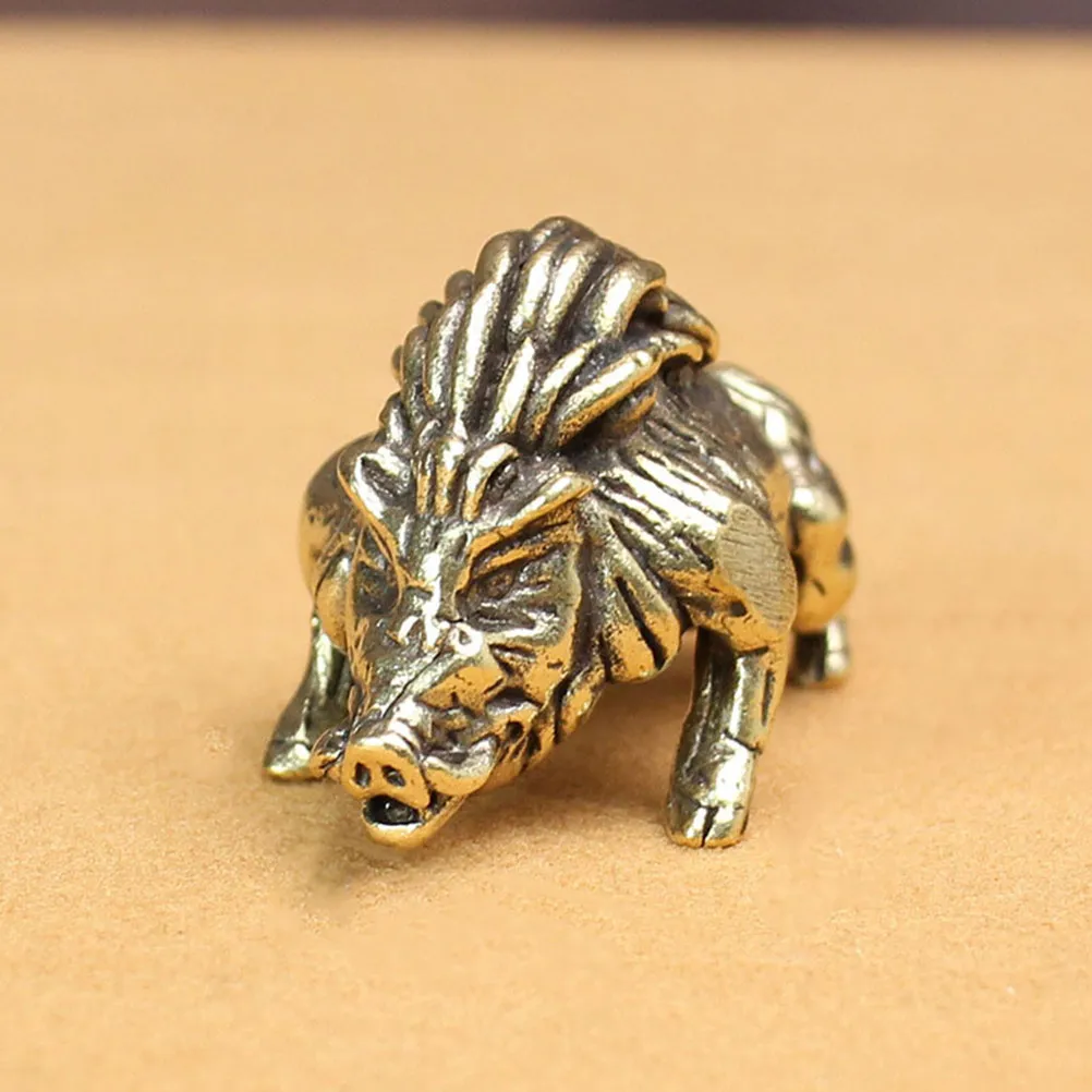 2Pcs Vintage Brass Boar Ornament Small Desktop Decor Creative Retro Animal Statue Brass Animal Statue Indoor Desktop Decor