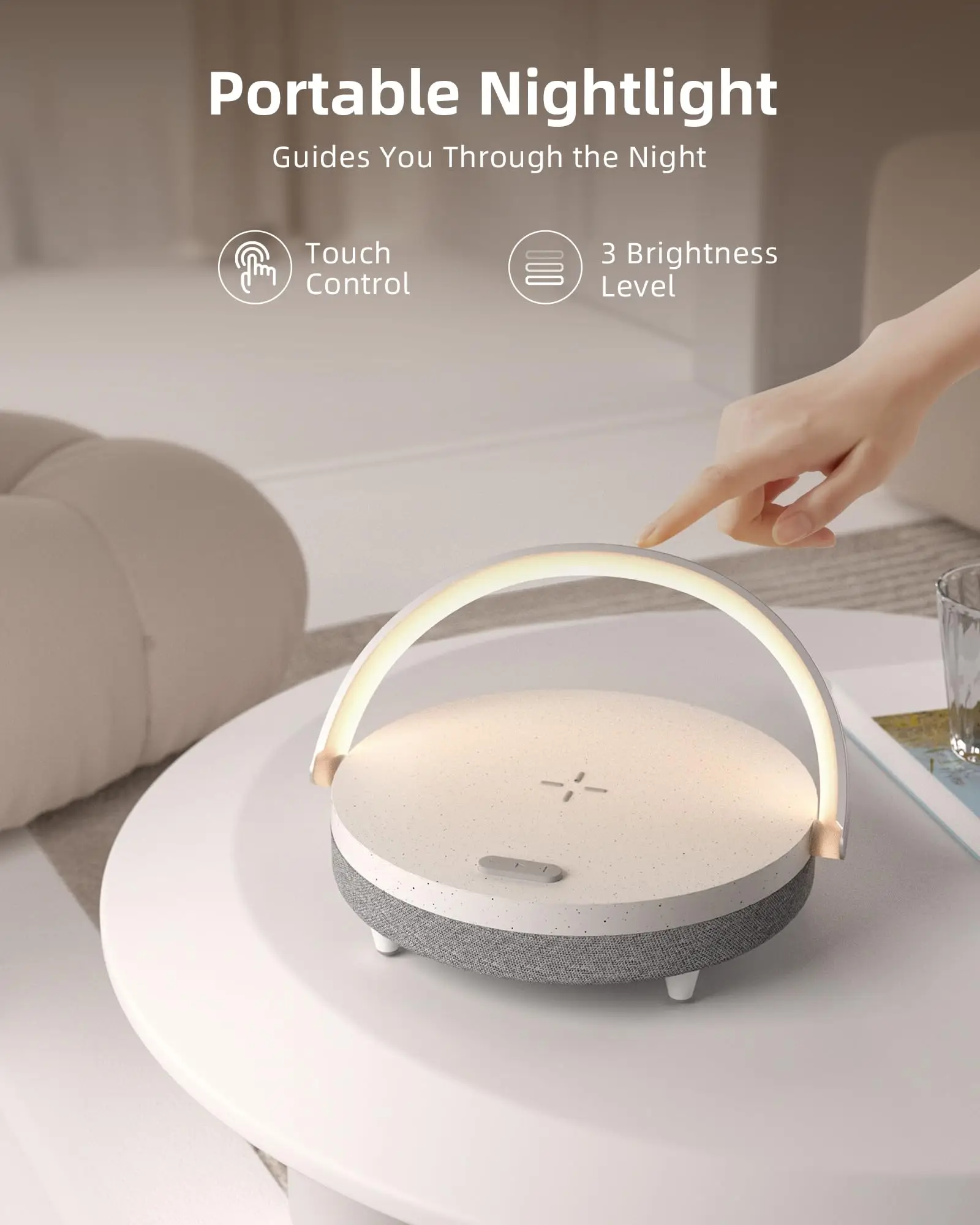 Music Table Lamp with Wireless Charger, 4 in 1 Touch Bedside Lamp, Portable Bluetooth Speaker, Dimmable LED Night Lights