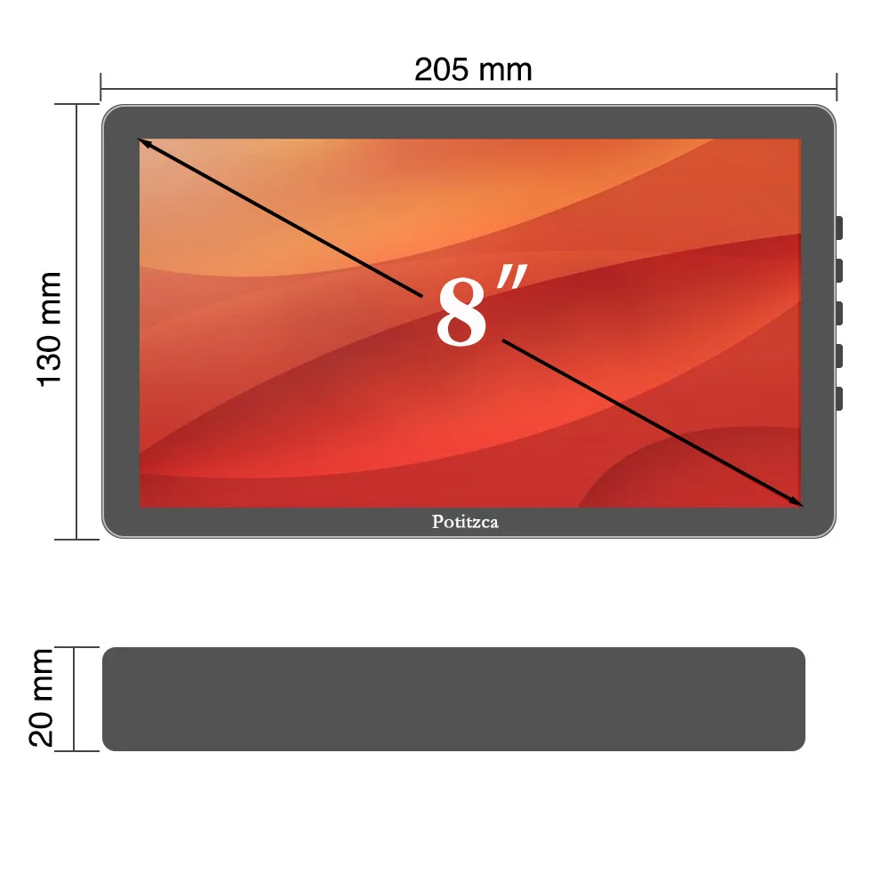 Imagem -03 - Polegada Mini Monitor Portátil Touchscreen 800x480 60hz Display Lcd com Hdmi-compatível Tpye-c para Raspberry Pie Série Portátil 8