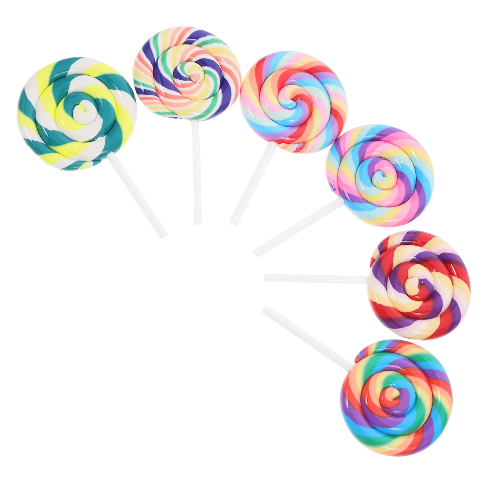 

6Pcs Fake Lollipop Charms Large Soft Clay Swirl Candy DIY Craft Decorations Rainbow Colorful Kids Party Photo Props