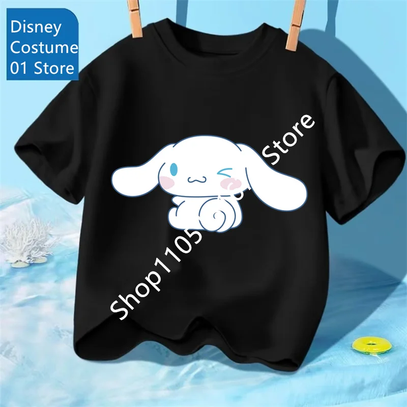 Sanrio Cinnamoroll Kinder T-shirt Top Nieuw Korte Mouw Big Ear Dog Cinnamoroll Gedrukt Ouder-kindkleding
