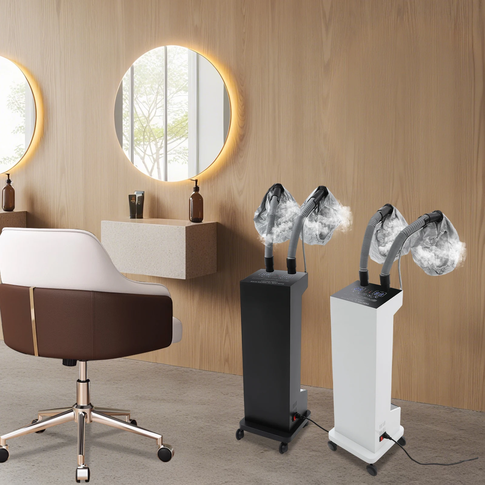 Máquina de vaporização de cabelo de tubo duplo 650W, barbeiro, dispositivo de cuidados capilares, micro névoa profissional, processador de cor de cabelo, 110V branco/preto