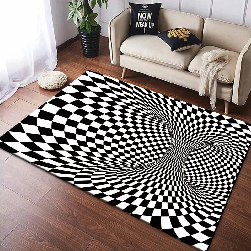 3D Abstract Geometric Optical Illusion Area Rug Large Thin Carpet Rug for Living Room Bedroom Kitchen Doormat Non-slip Floor Mat