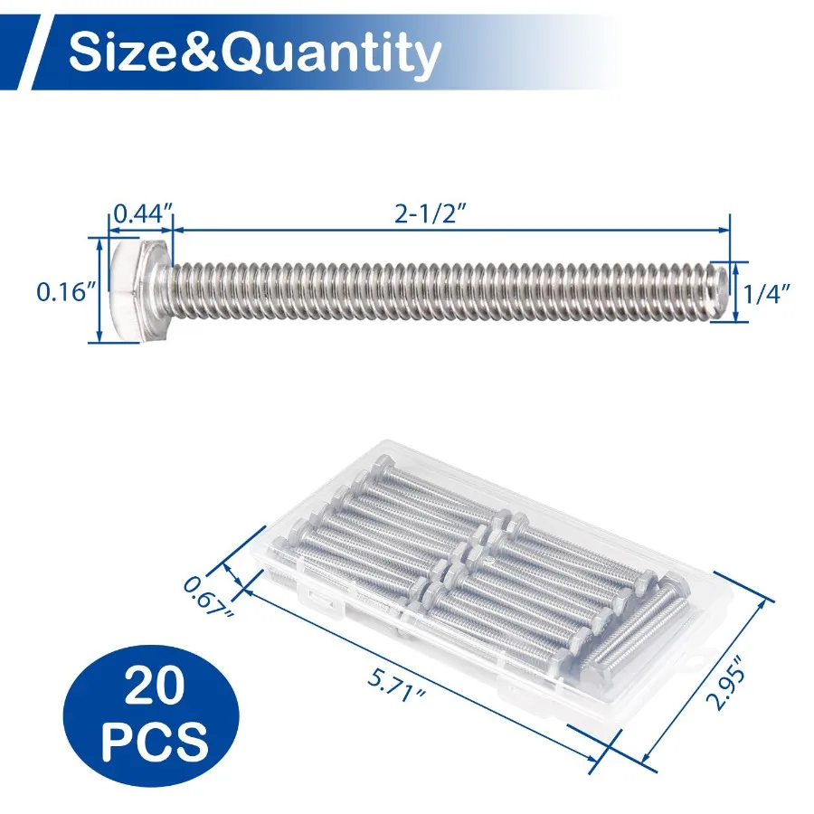 20 Pz 1 4 "20 Bulloni Esagonali 1 4" 20 x 21 2 "A270 304 Acciaio Inossidabile Completamente Filettato Viti Esagonali A U Bulloni per Il Montaggio della Sedia Rail pompa