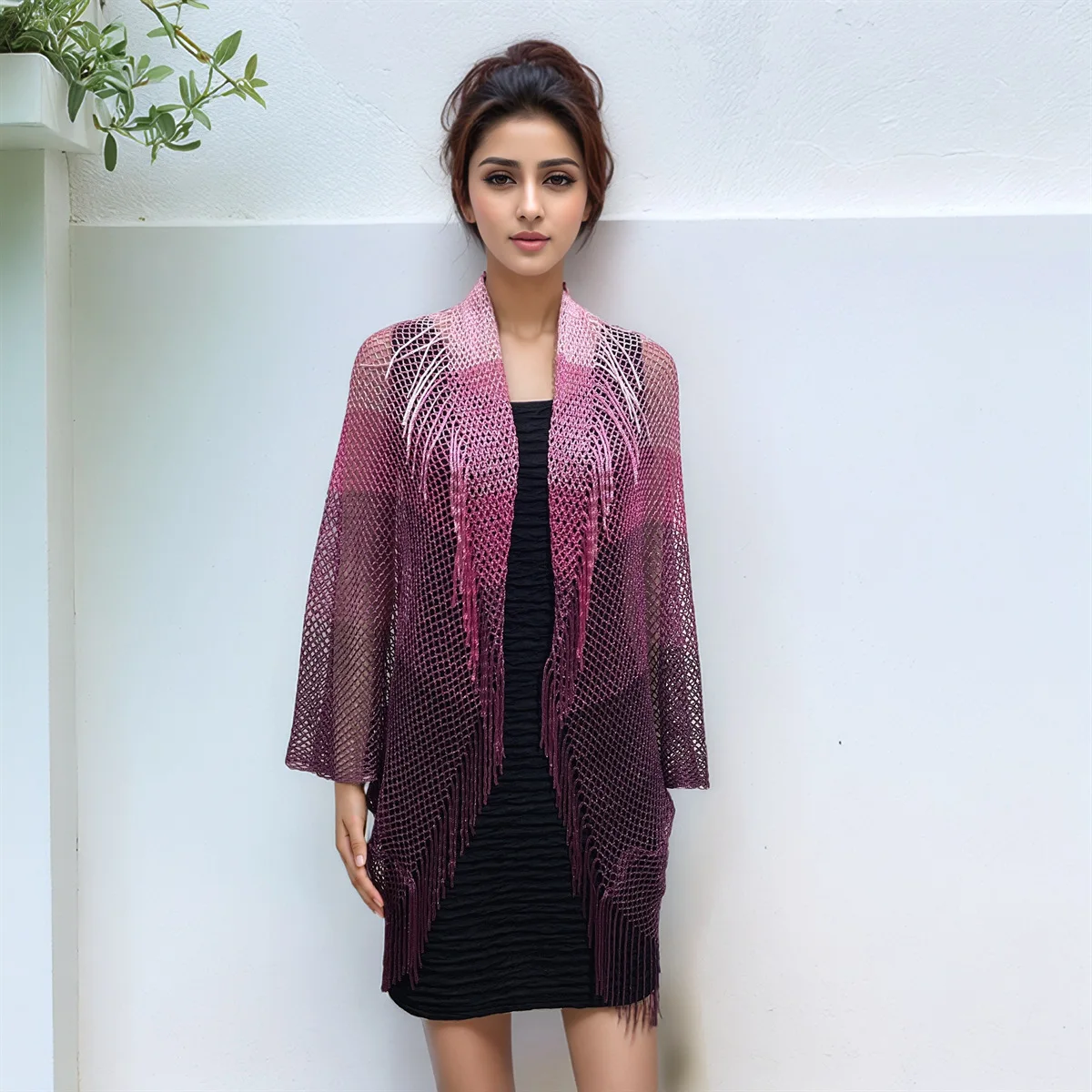 New Poncho hollowed out Cape gradient color tassel shawl  summer versatile sun protection and women's outerwear Cloak P1