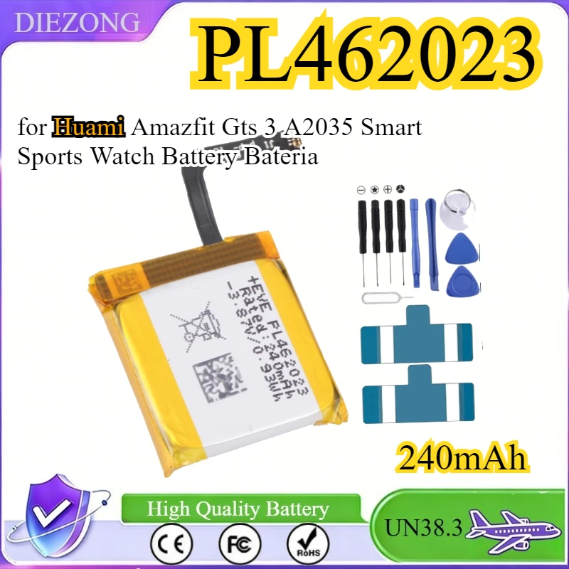 240mAh PL462023 Replacement Battery for Huami Amazfit Gts 3 A2035 Smart Sports Watch Battery Bateria 3.87V