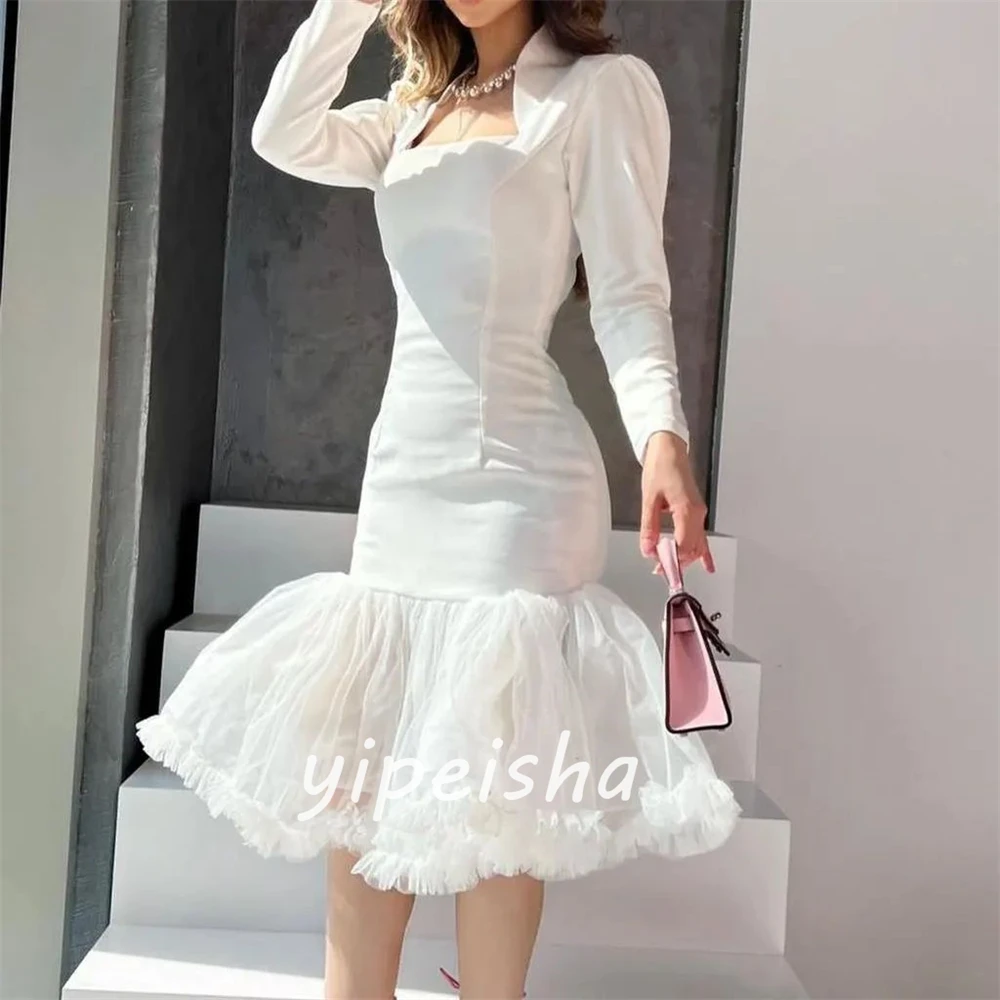 Customized Classic Jersey Ruched Mermaid Square Neck Midi Dresses Celebrity Dresses Exquisite Modern Style Pastrol Unisex Chines