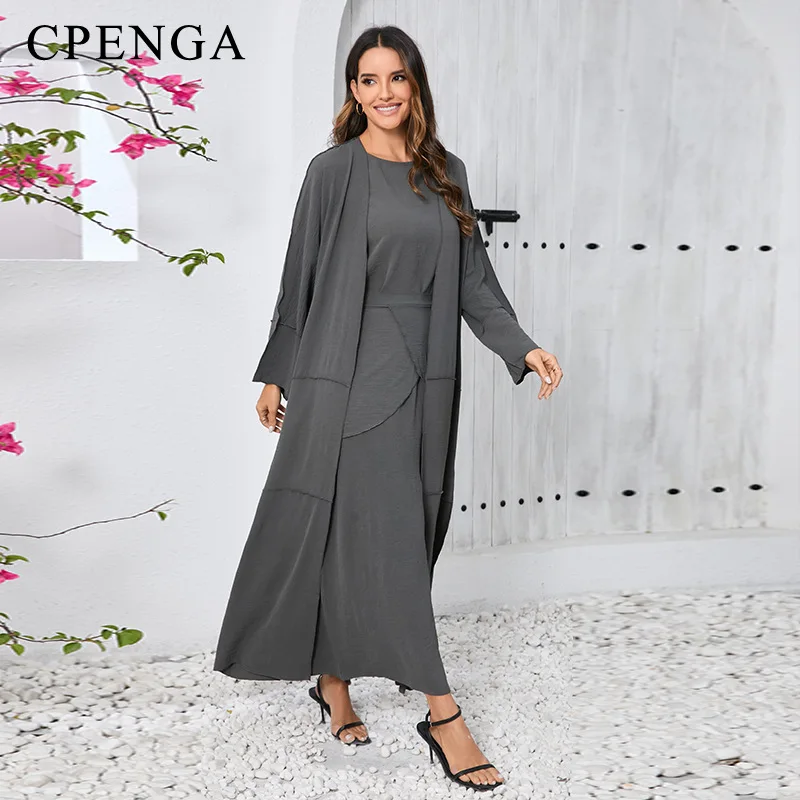 3-Piece Crinkled Abaya Set with Open Cardigan product image from Kayea’s Collections