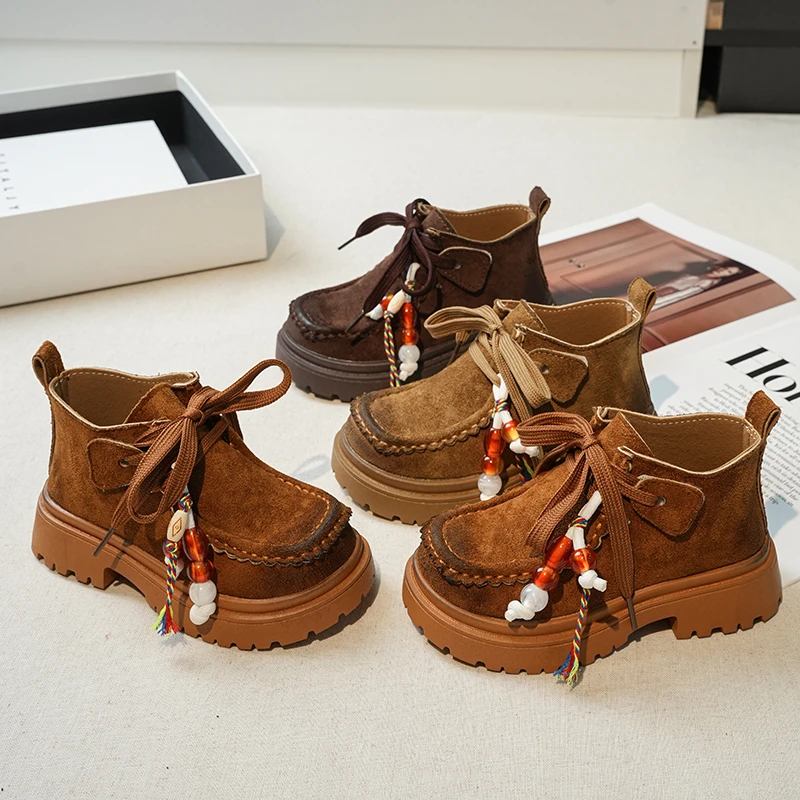

Children Casual Short Boots for Girls 2025 Autumn Winter New Fashion Korean Style Soft Bottom Anti-slippery Versatile Retro Shoe