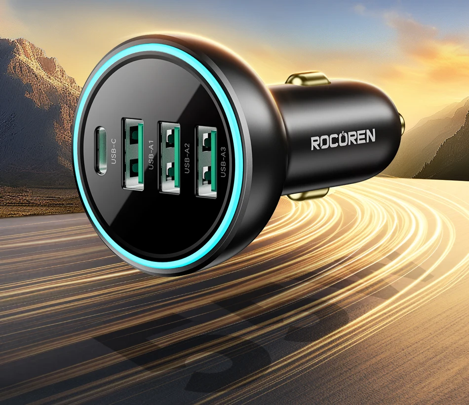 Rocoren 4-in-1 USB Typ-C Autoladegerät 55W Schnellladegerät PD QC4.0 USB-C Autoladegerät-Adapter für iPhone Xiaomi Samsung – Detail 2