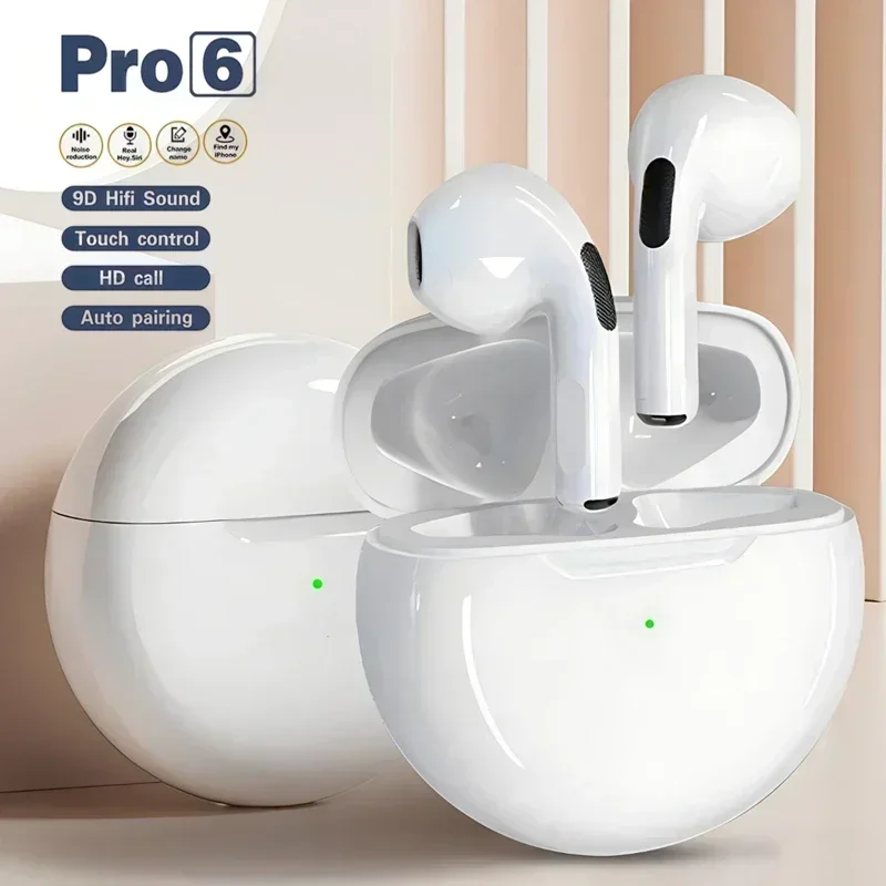 TWS Pro6 Earphone Bluetooth Headphones with Mic 9D Stereo Pro 6 Earbuds for Xiaomi Samsung Android Wireless Bluetooth Headset