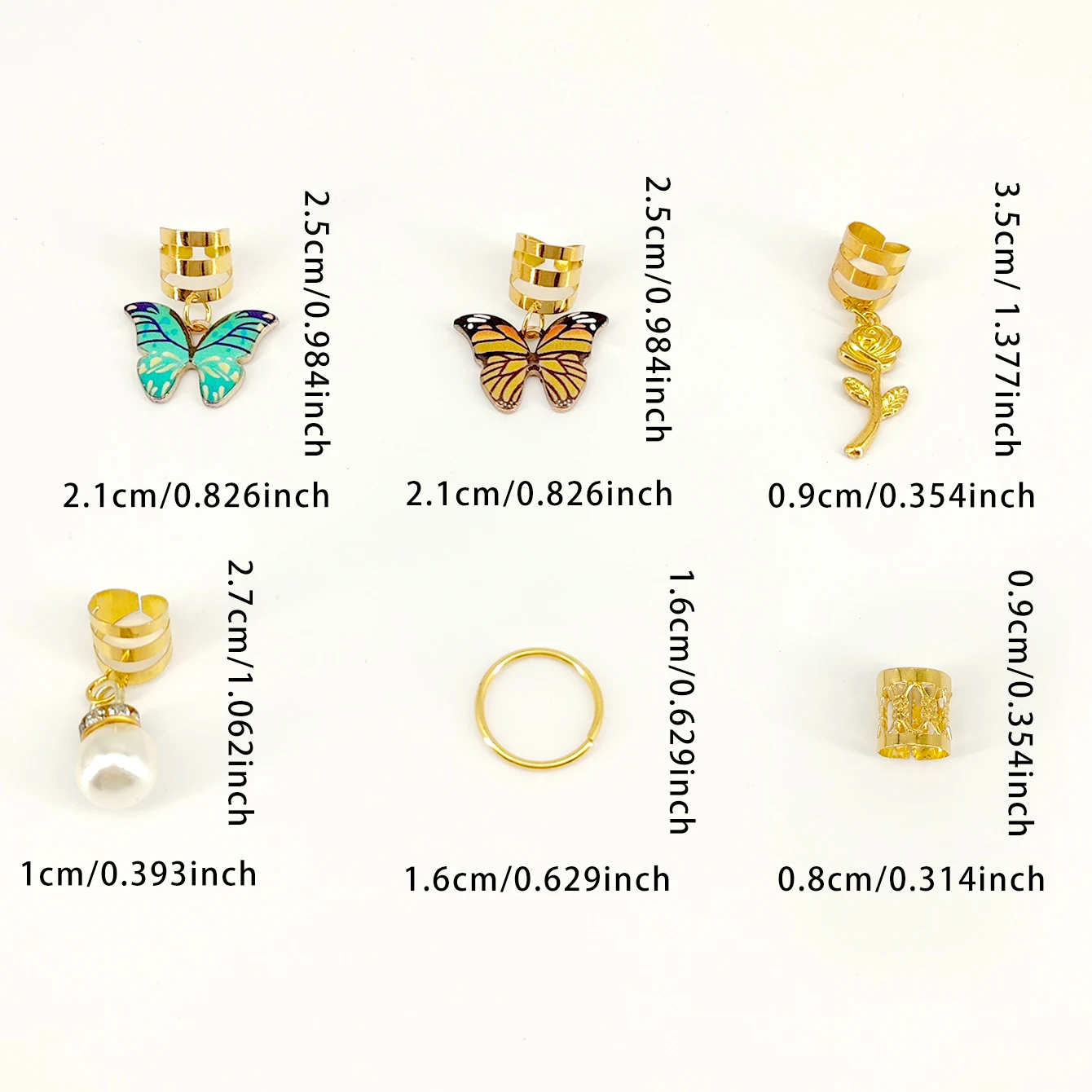 46Pcs Rose Butterfly Braid Clips Crystal Dreadlock Hair Accessories Colorful Butterflies Pendant Charms Pearl Shiny